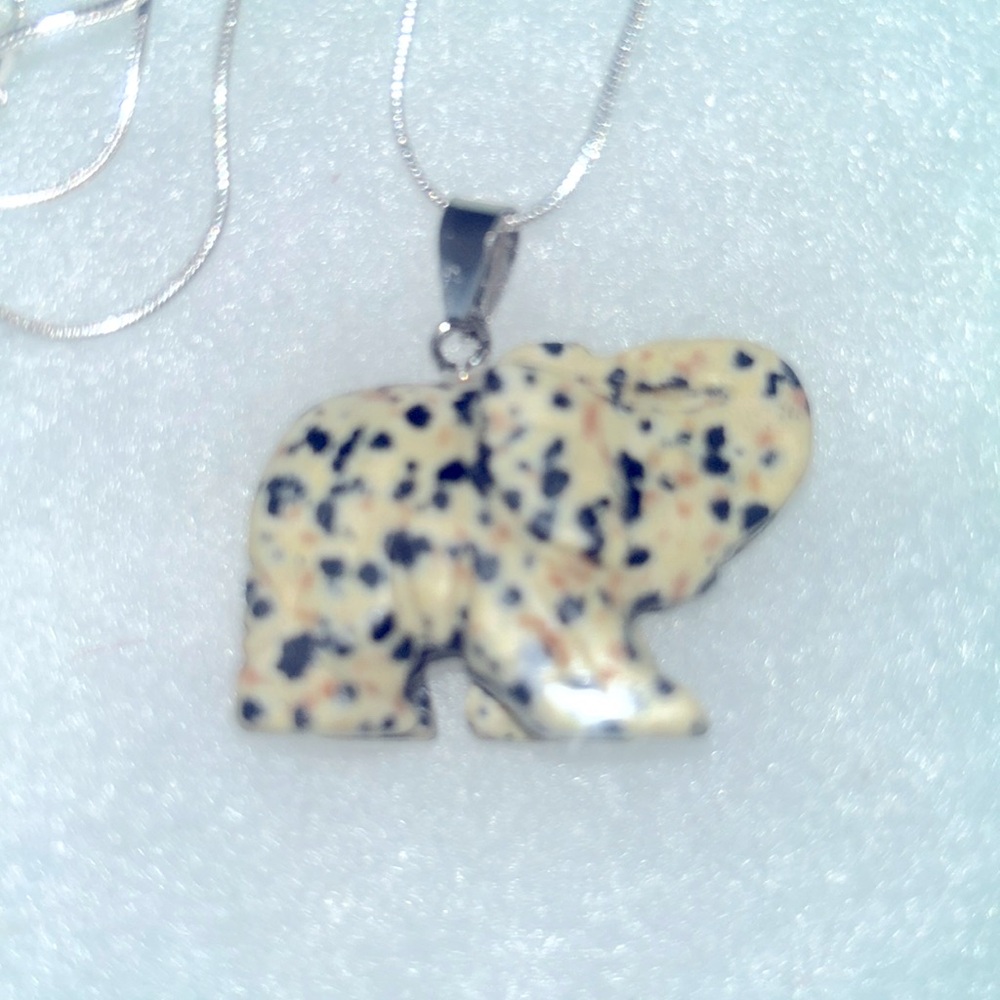 Hippie Boho Dalmatian Jasper Crystal Elephant Sterling Silver 30” Neck… - Picture 4 of 8